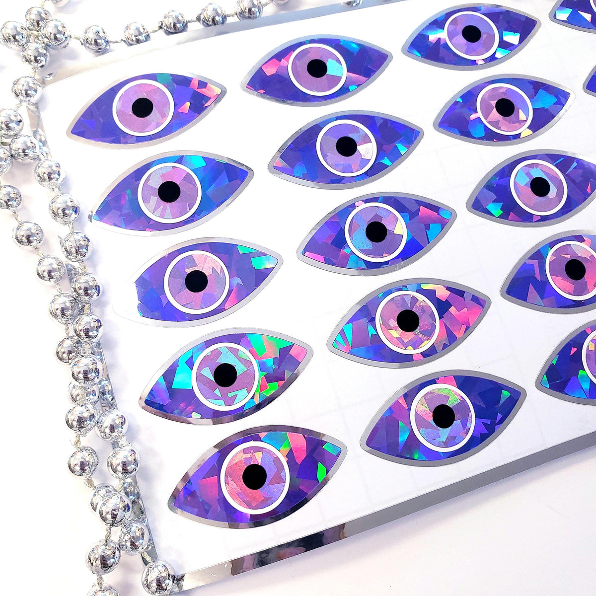 Purple Eyes Stickers, set of 20 sparkly eye stickers for good luck spiritual protection symbol, karma charm, third eye stickers