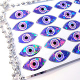 Purple Eyes Stickers, set of 20 sparkly eye stickers for good luck spiritual protection symbol, karma charm, third eye stickers