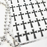 Small Cross Sticker Sheet, 36 Black Crosses with Metallic Silver Outline, Religious Vinyl Decals, Goth Crosses.