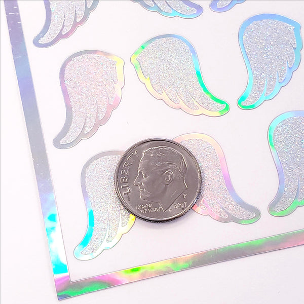 Angel Wing Stickers, set of 42, silver sparkle