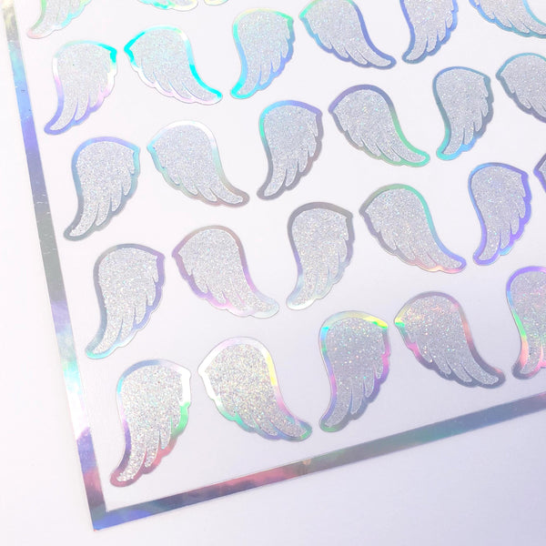 Angel Wing Stickers, set of 42, silver sparkle