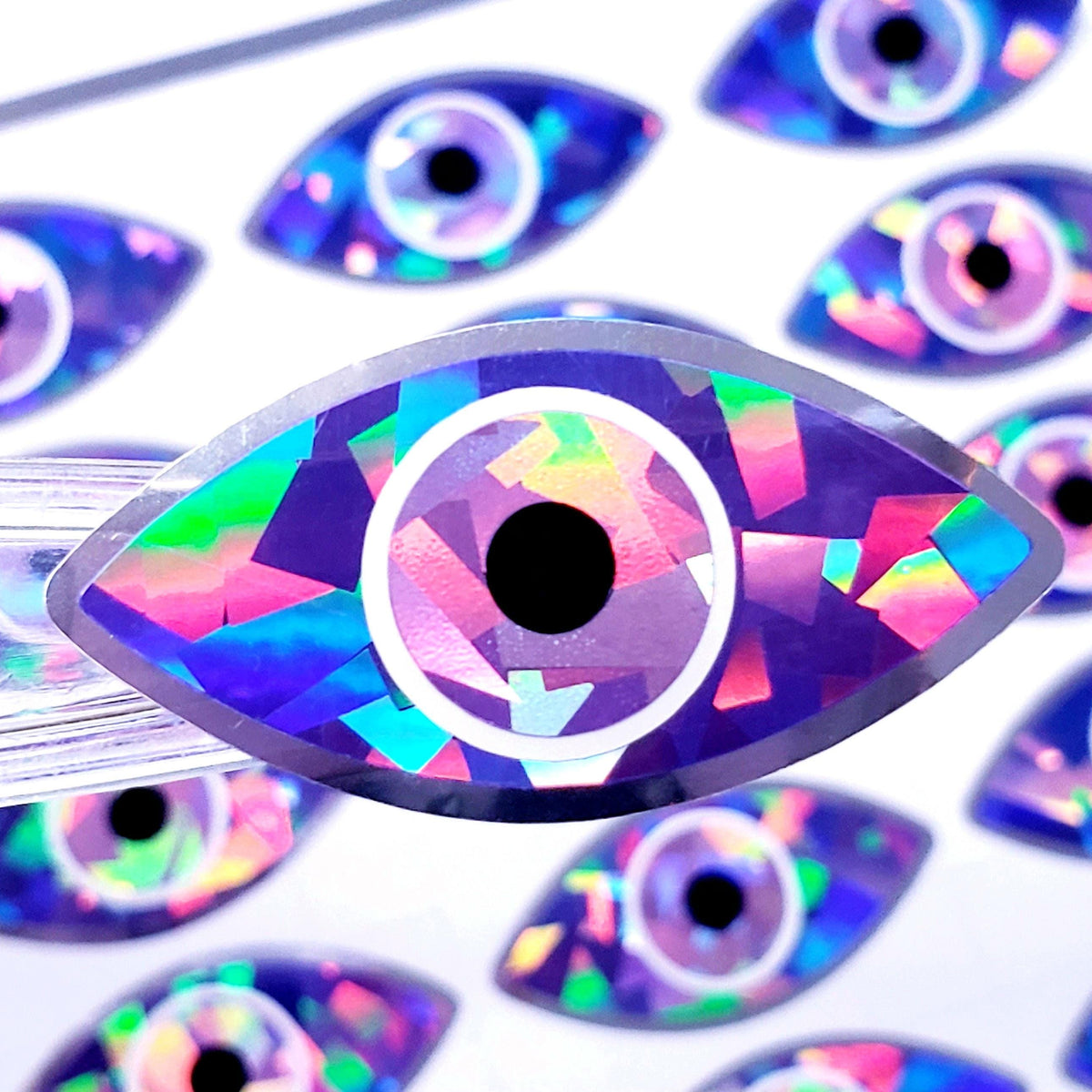 Purple Eyes Stickers, set of 20 sparkly eye stickers for good luck spiritual protection symbol, karma charm, third eye stickers