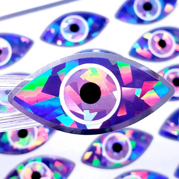 Purple Eyes Stickers, set of 20 sparkly eye stickers for good luck spiritual protection symbol, karma charm, third eye stickers