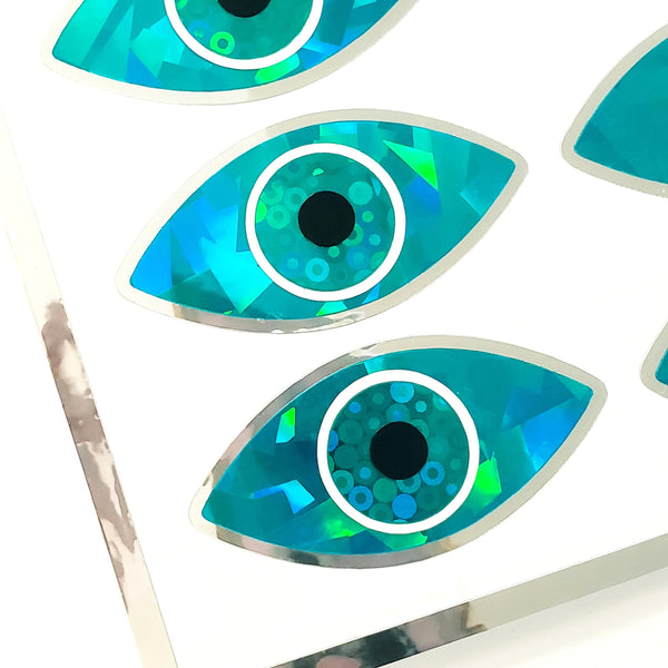 Eyes Stickers, set of 20 sparkly turquouse eye stickers for good luck spiritual protection symbol, karma charm, third eye stickers