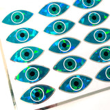 Eyes Stickers, set of 20 sparkly turquouse eye stickers for good luck spiritual protection symbol, karma charm, third eye stickers