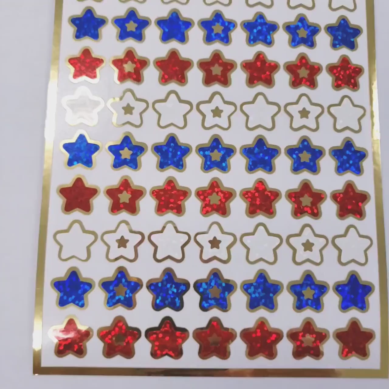 Star Stickers, set of 70 patriotic red, white, blue and gold stars for Memorial Day, July 4th, American Flag Decor, Glitter Sticker Sheet.
