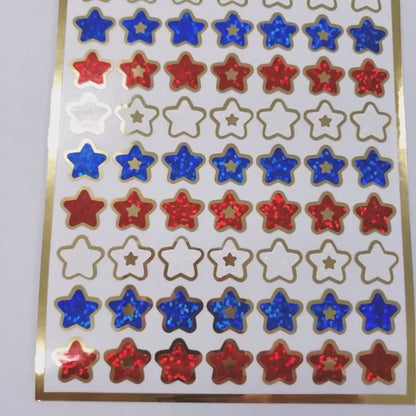 Star Stickers, set of 70 patriotic red, white, blue and gold stars for Memorial Day, July 4th, American Flag Decor, Glitter Sticker Sheet.