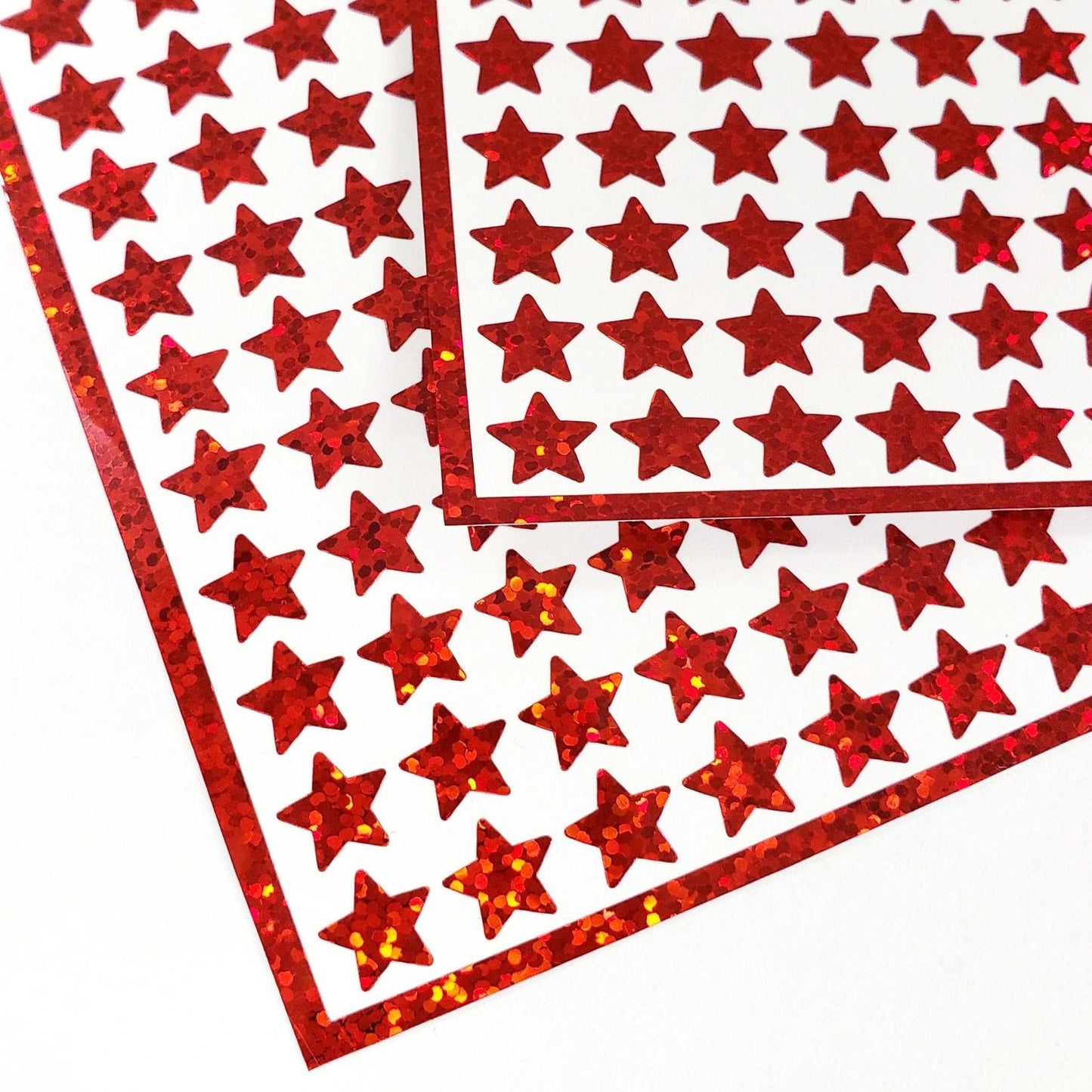 Red Stars Sticker Sheet, set of 192 star vinyl decals, decorative stickers for ornaments, junk journals, scrapbook pages and craft projects.