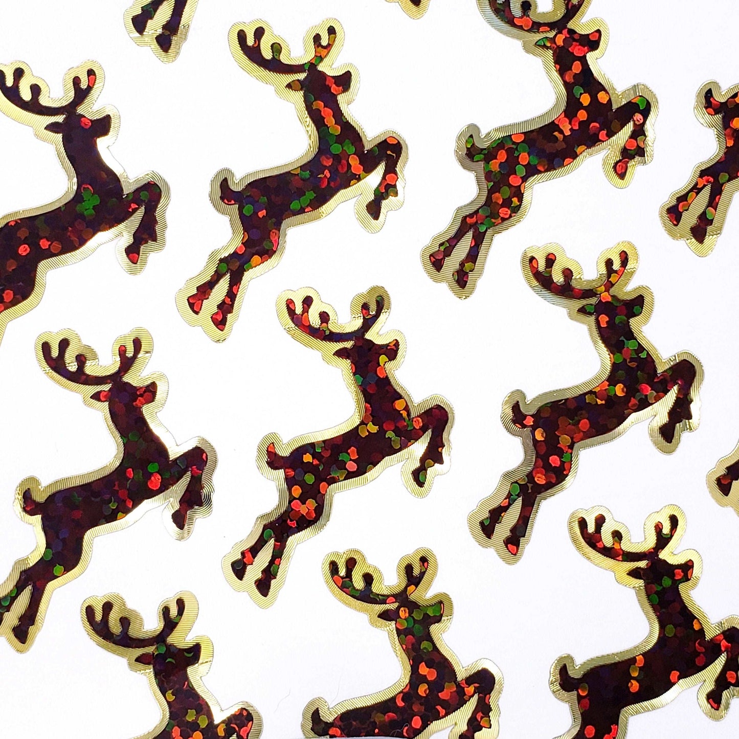 Reindeer Stickers, set of 24 brown and gold deer stickers for holiday cards, invitations, envelopes, Christmas advent calendars and crafts.