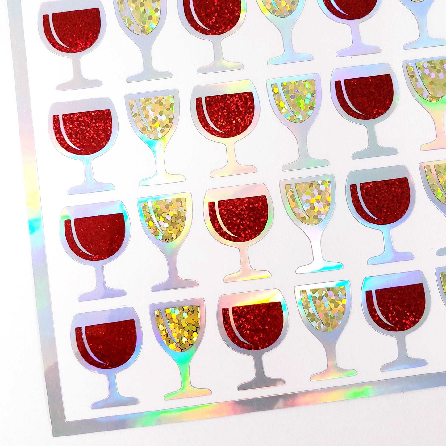 Small Wine Glass Stickers, set of 49 red and white wine glitter stickers for invitations, new year's eve, wedding drink choice and book club