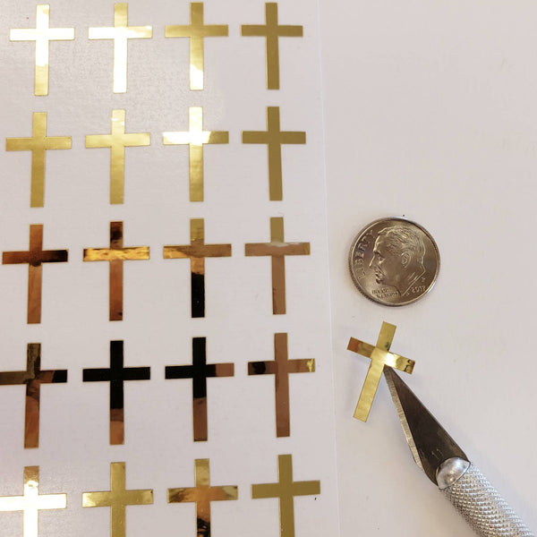 Shiny Gold Cross Stickers