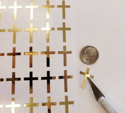 Religious Gold Cross Stickers, set of 64