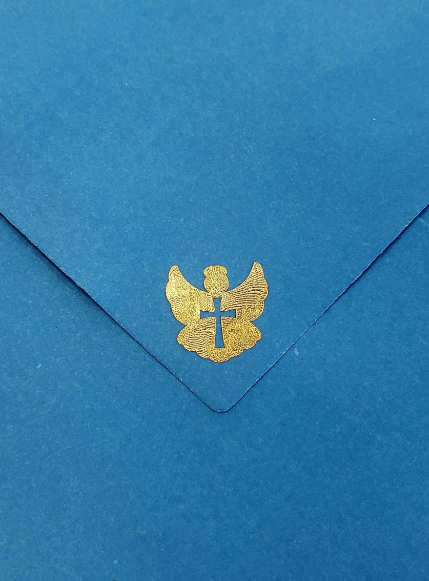 Angel Stickers, gold metallic vinyl decals, small angel labels for envelopes, baby baptism christening, funeral memorial, Christian stickers