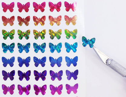 Rainbow Butterfly Stickers, set of 108 little multi color sparkly butterfly stickers for notebooks, phone cases and journal pages.