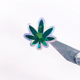 Pot Leaf Stickers, set of 30 dark green & silver sparkle cannabis leaf decals, pot leaf warning container label