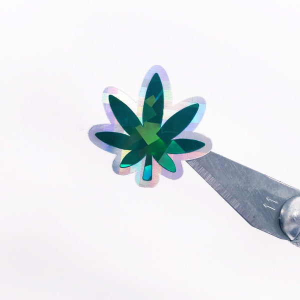 Pot Leaf Stickers, set of 30 dark green & silver sparkle cannabis leaf decals, pot leaf warning container label