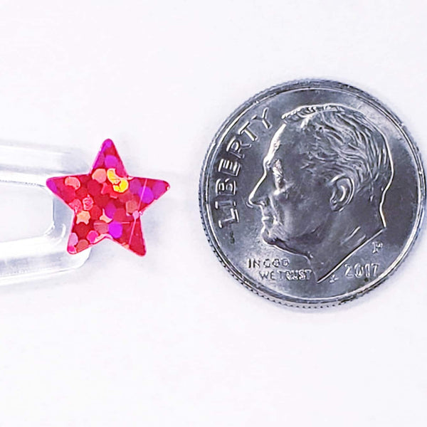 Bright Pink Stars Sticker Sheet, set of 192 small glitter stars, vinyl decals for scrapbook pages, journals, planners and craft projects.