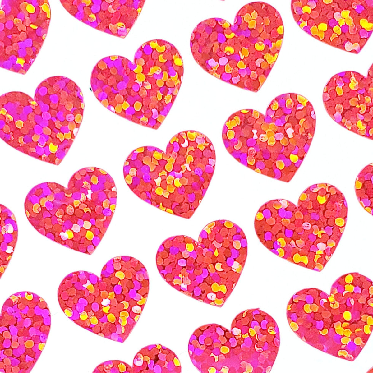 Pink Hearts Sticker Sheet. Set of 104 sparkly vinyl heart decals for planners, notebooks, journals, charts and crafts. Half inch hearts.