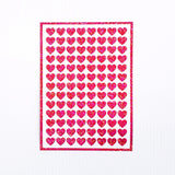 Pink Hearts Sticker Sheet. Set of 104 sparkly vinyl heart decals for planners, notebooks, journals, charts and crafts. Half inch hearts.