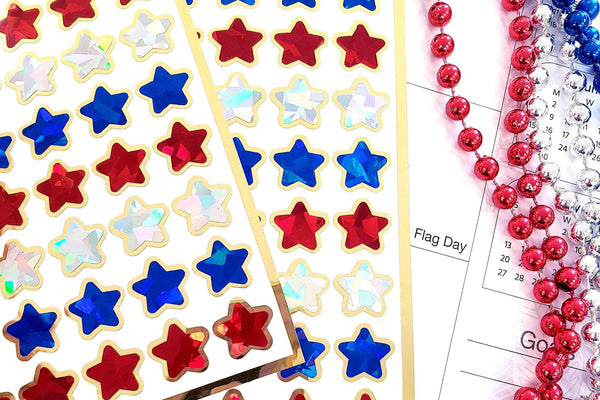 Festive Ways to Use Red, White & Blue Star Stickers for the Flag Day and the Fourth of July.