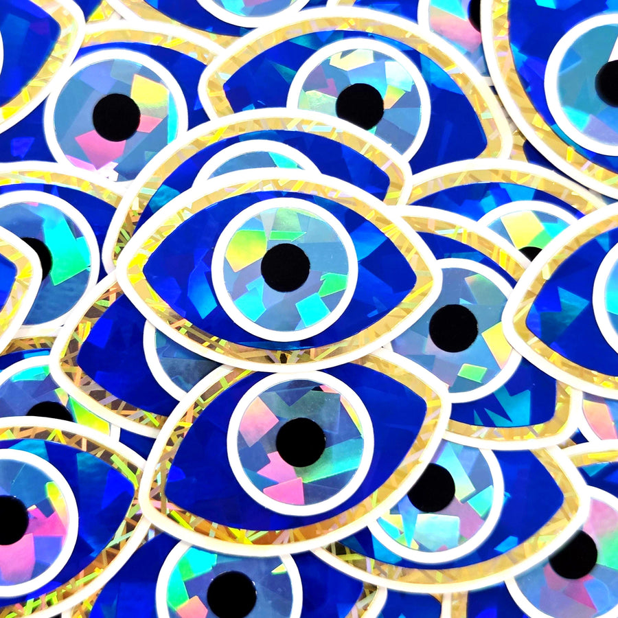 Green Evil Eye Die Cut Sticker Set for DIY crafts, scrapbook decorations and greeting cards, good luck symbol.