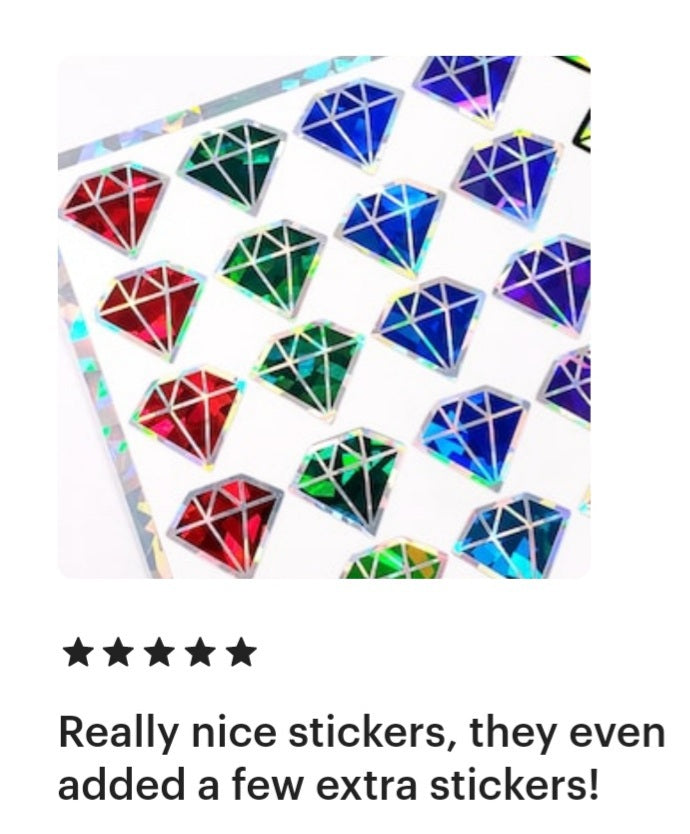 Birthstone stickers, set of 40 small sparkly multi color diamond shape decals