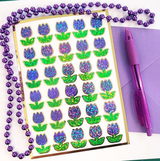 purple tulip sticker sheet with gold outline