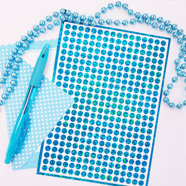 Turquoise Glitter Dots Stickers