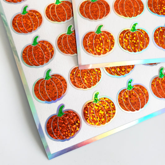 Sparkly Orange Pumpkins Stickers, set of 24