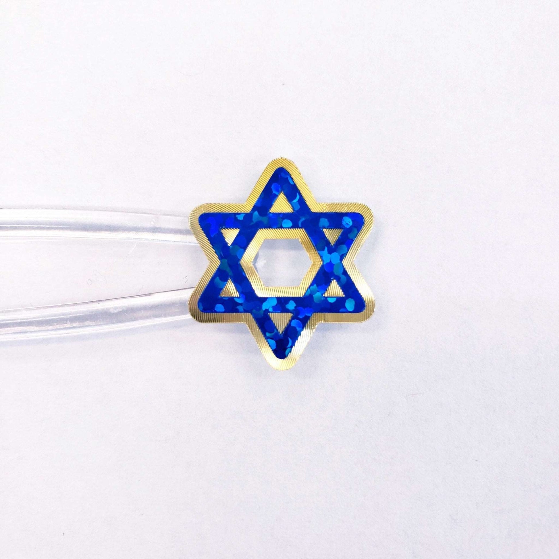 Star of David Stickers, set of 40 sparkly blue and gold six-point star stickers for cards, invitations, Hanukkah, Bar and Bat Mitzvah stars.