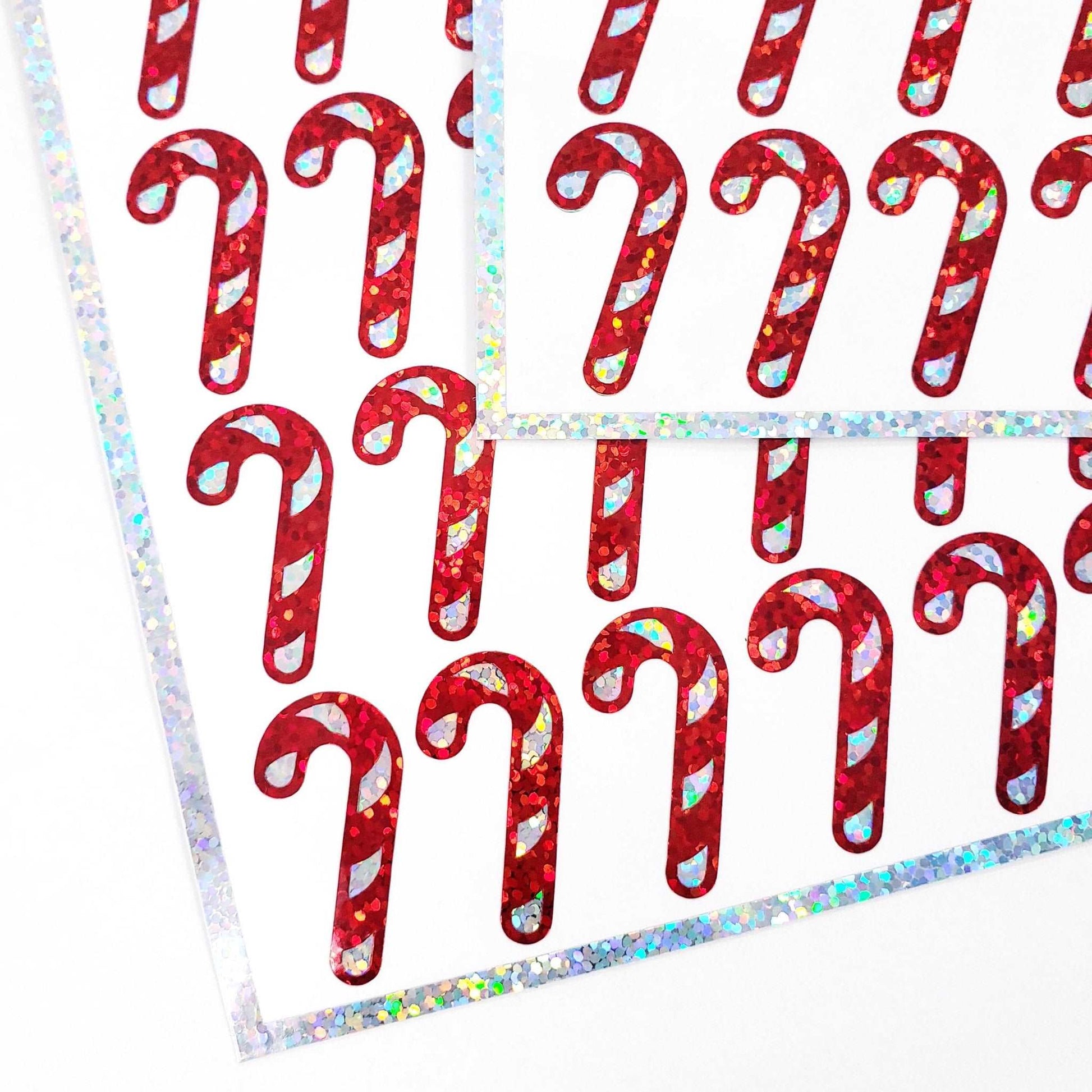 Candy Cane Stickers, set of 30 sparkly Christmas peppermint stickers for holiday cards, ornaments, advent calendars and gift tags and wrap.