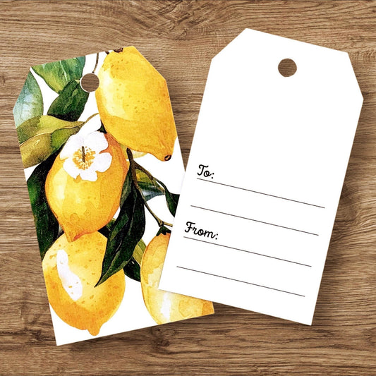 lemon gift tags, set of 12 printed cardstock labels with hole and string