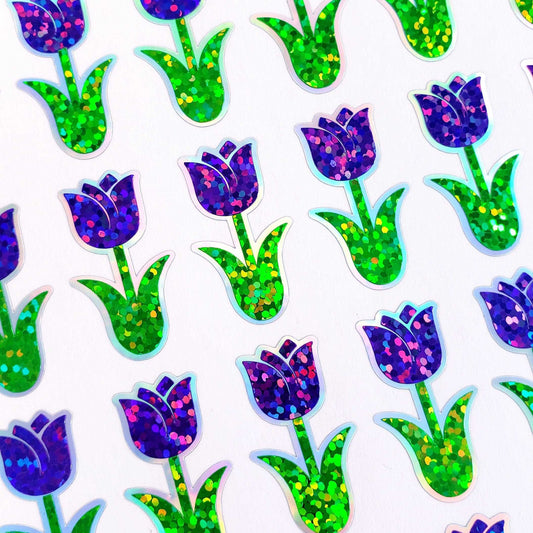 Purple Tulip Stickers, set of 15 or 30 Spring flower stickers for Easter invitations, envelopes, garden stakes, planners and notecards.