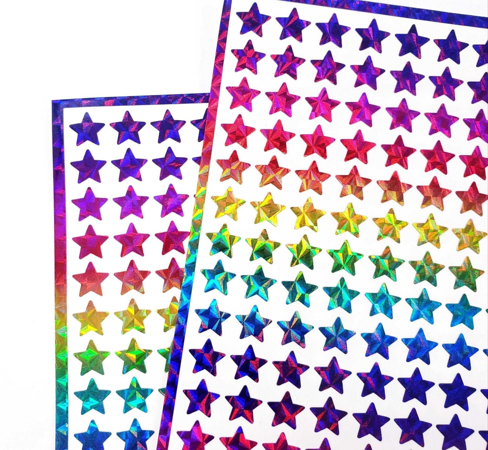 Rainbow Stars Sticker Sheet, set of 192 small rainbow star vinyl decals, decorative sparkle stickers for ornaments, notecards and journals