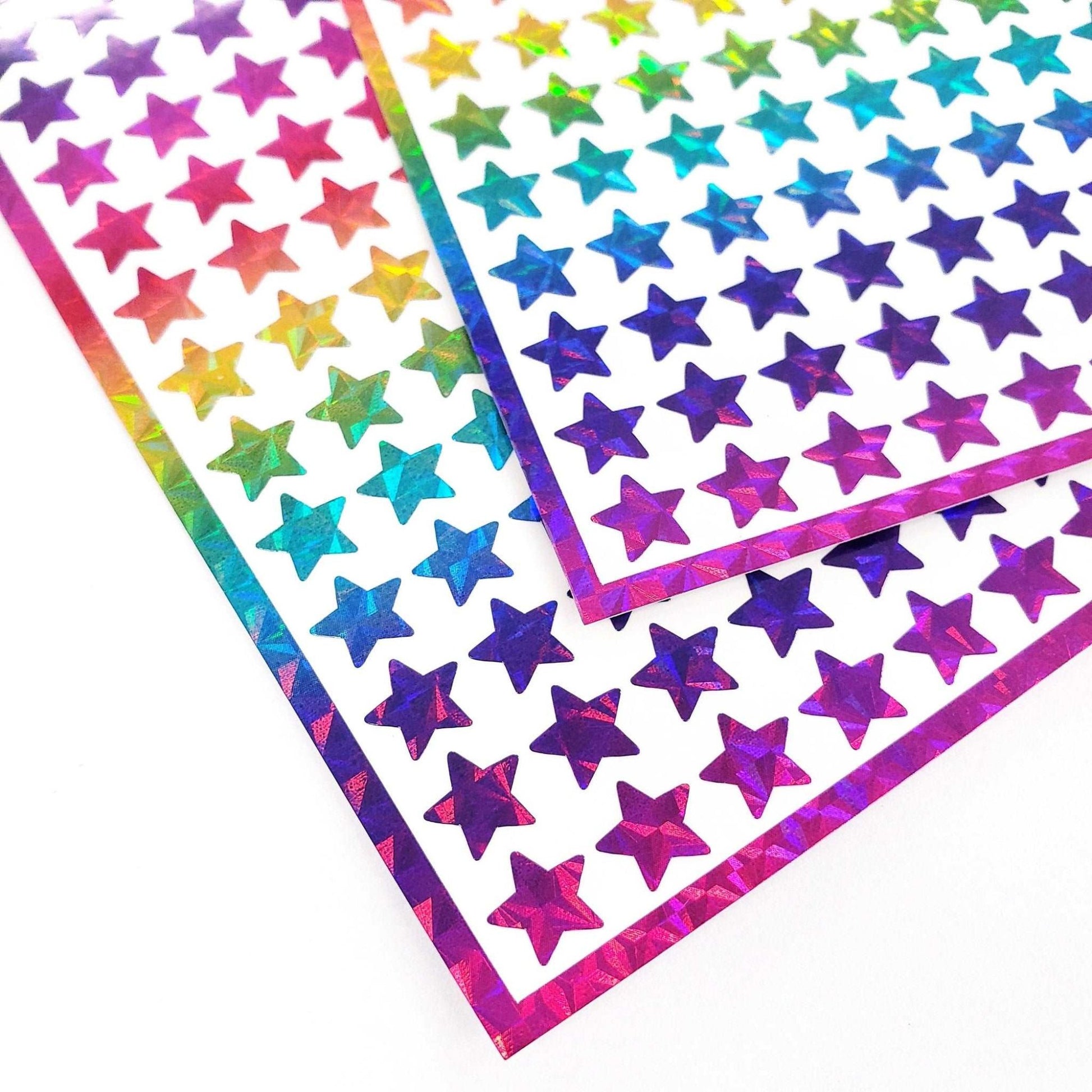 Rainbow Stars Sticker Sheet, set of 192 small rainbow star vinyl decals, decorative sparkle stickers for ornaments, notecards and journals