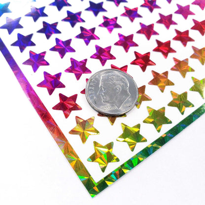 Rainbow Stars Sticker Sheet, set of 192 small rainbow star vinyl decals, decorative sparkle stickers for ornaments, notecards and journals