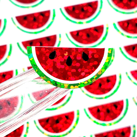 Red Watermelon Stickers, set of 48 sparkly summer fruit vinyl decals.