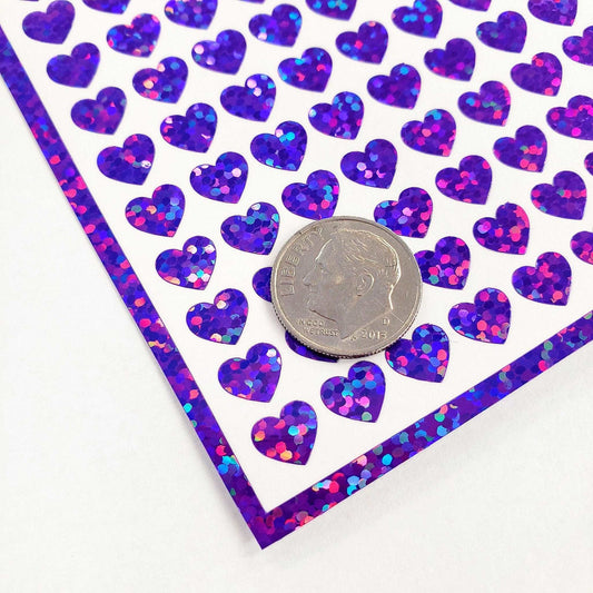 Small Purple Hearts Sticker Sheet, set of 285 hearts.