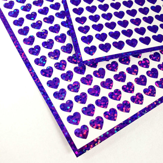 Small Purple Hearts Sticker Sheet, set of 285 hearts.