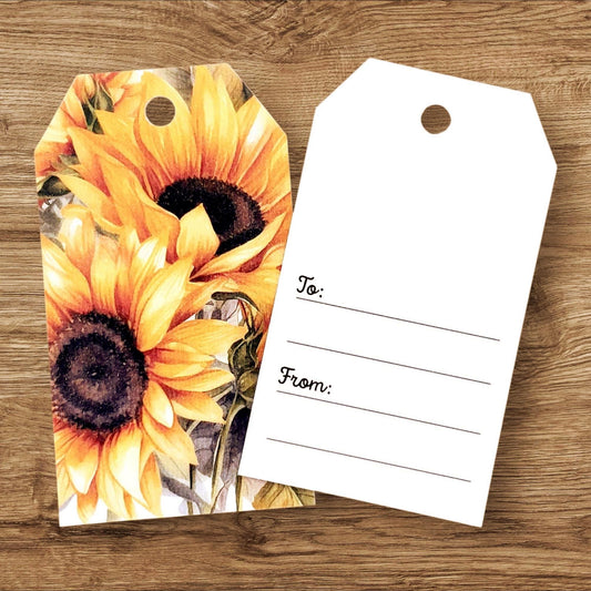 Sunflower Gift Tags, set of 12 Double-Sided Printed Bag Labels for Hostess Wine Gifts Holiday Party Favors Garden Wedding Summer Sunflowers