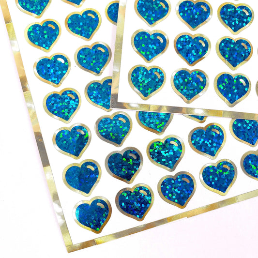 Teal and Gold Hearts Sticker Sheet, set of 60 small heart stickers for planners, charts, journals, love notes, envelopes and scrapbooks.