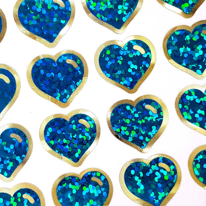 Teal and Gold Hearts Sticker Sheet, set of 60 small heart stickers for planners, charts, journals, love notes, envelopes and scrapbooks.