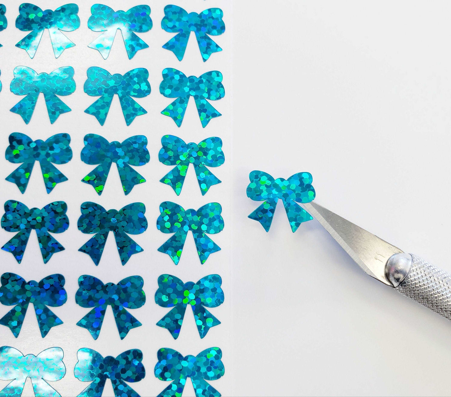 Turquoise Ribbon Stickers, set of 25, 50 or 100 tiny decorative glitter stickers for craft projects, laptops, ornaments and junk journals