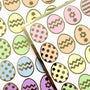 Pretty Pastel Easter Egg Stickers, set of 30 colorful polka dot egg decor for cards, journals and scrapbook embellishments. Gold outline.