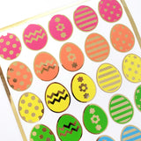 Easter Egg Stickers, set of 30 bright color polka dot egg decor for cards, journals and scrapbook embellishments. Gold outline.