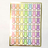 Pastel Rainbow Bunny Stickers, set of 42 Easter Rabbit stickers for spring decor, cards, gift tags and scrapbook pages. Gold outline.