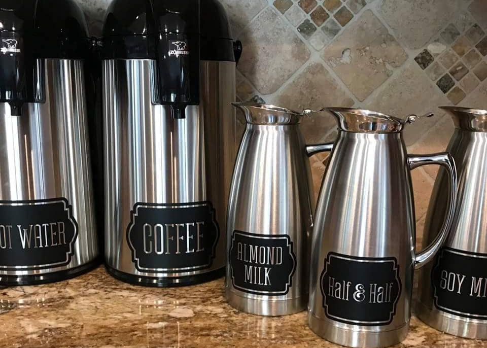 Decaf Coffee Decal, wedding dessert coffee station vinyl decals, DECAL ONLY