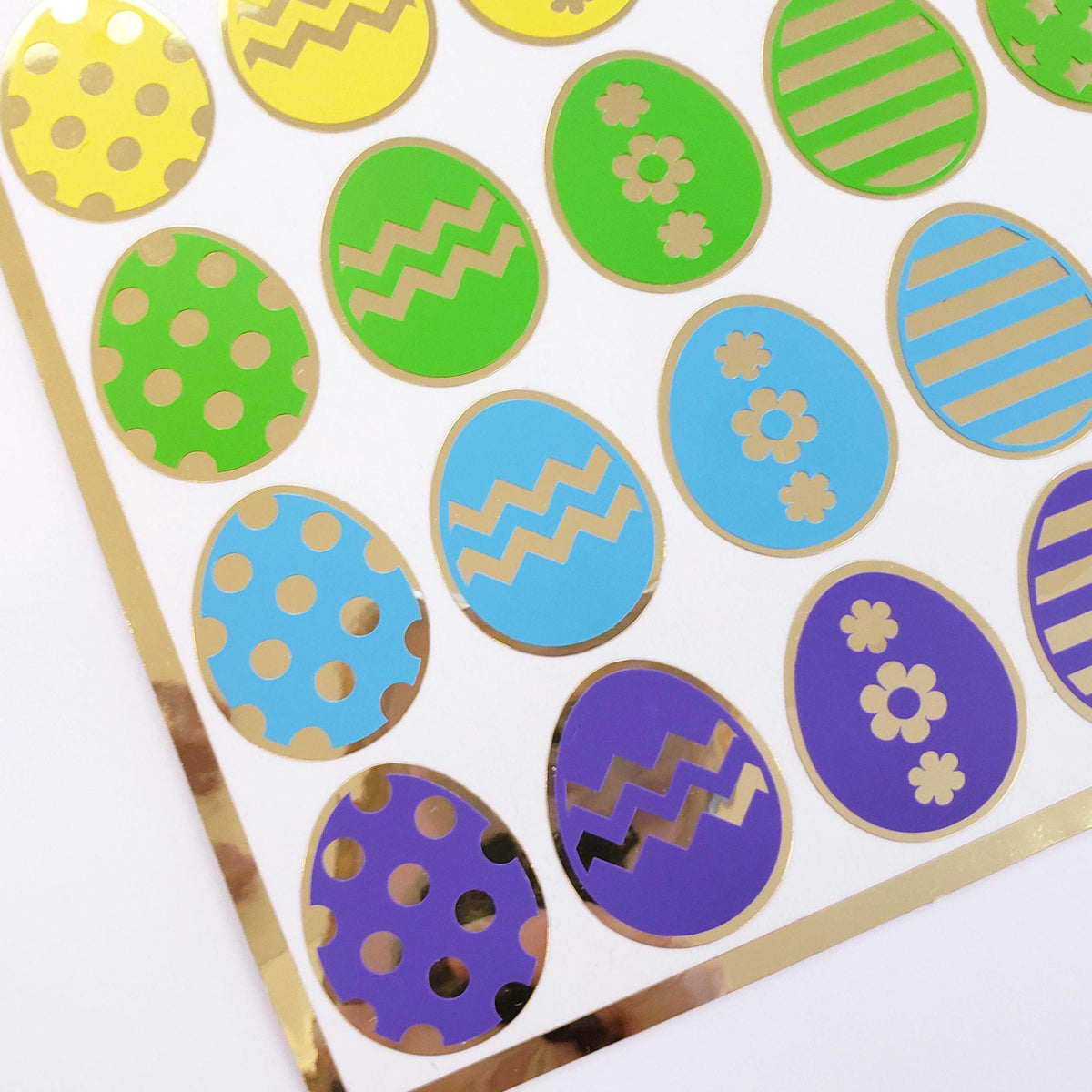 Easter Egg Stickers, set of 30 bright color polka dot egg decor for cards, journals and scrapbook embellishments. Gold outline.