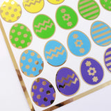 Easter Egg Stickers, set of 30 bright color polka dot egg decor for cards, journals and scrapbook embellishments. Gold outline.