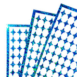 Small Turquoise Four-Pointed Stars Sticker Sheet. Set of 231 sparkly teal peel and stick vinyl star decals for nails, planners and ornaments
